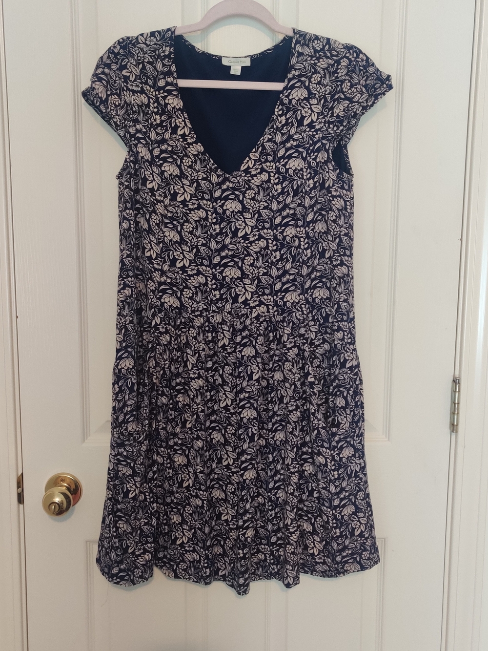 Garnet Hill Navy Dress with Floral White Pattern Pockets